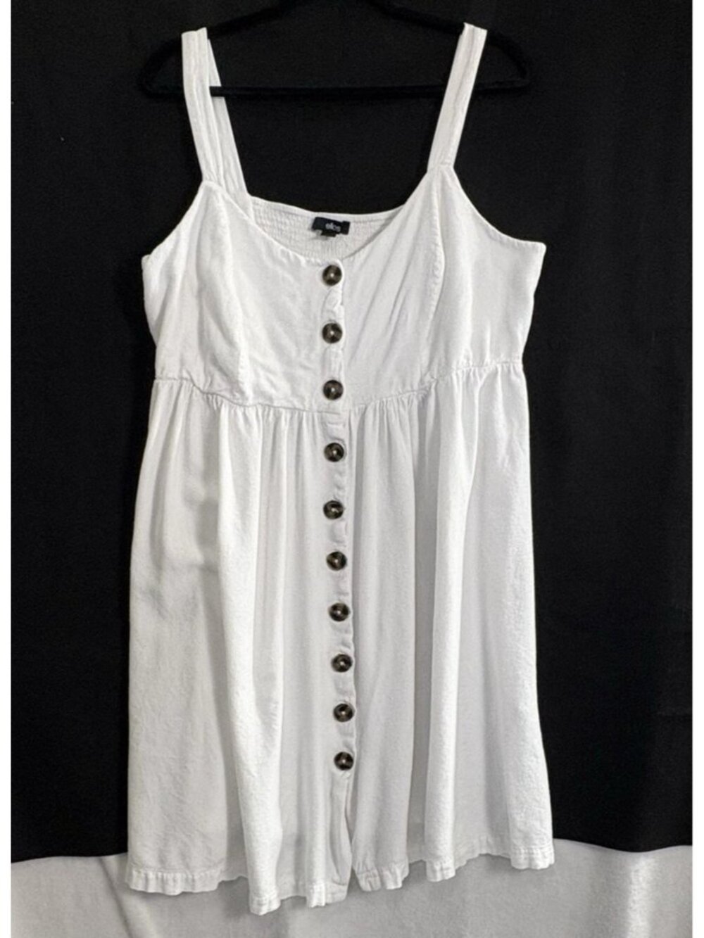 ELLOS Women Button Front Sleeveless Babydoll Rayon Mini Dress‎ Sz 18 White 15-5